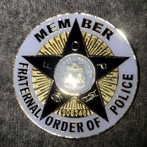 VINTAGE FRATERNAL ORDER OF POLICE VEHICLE EMBLEM NEW OLD stock.